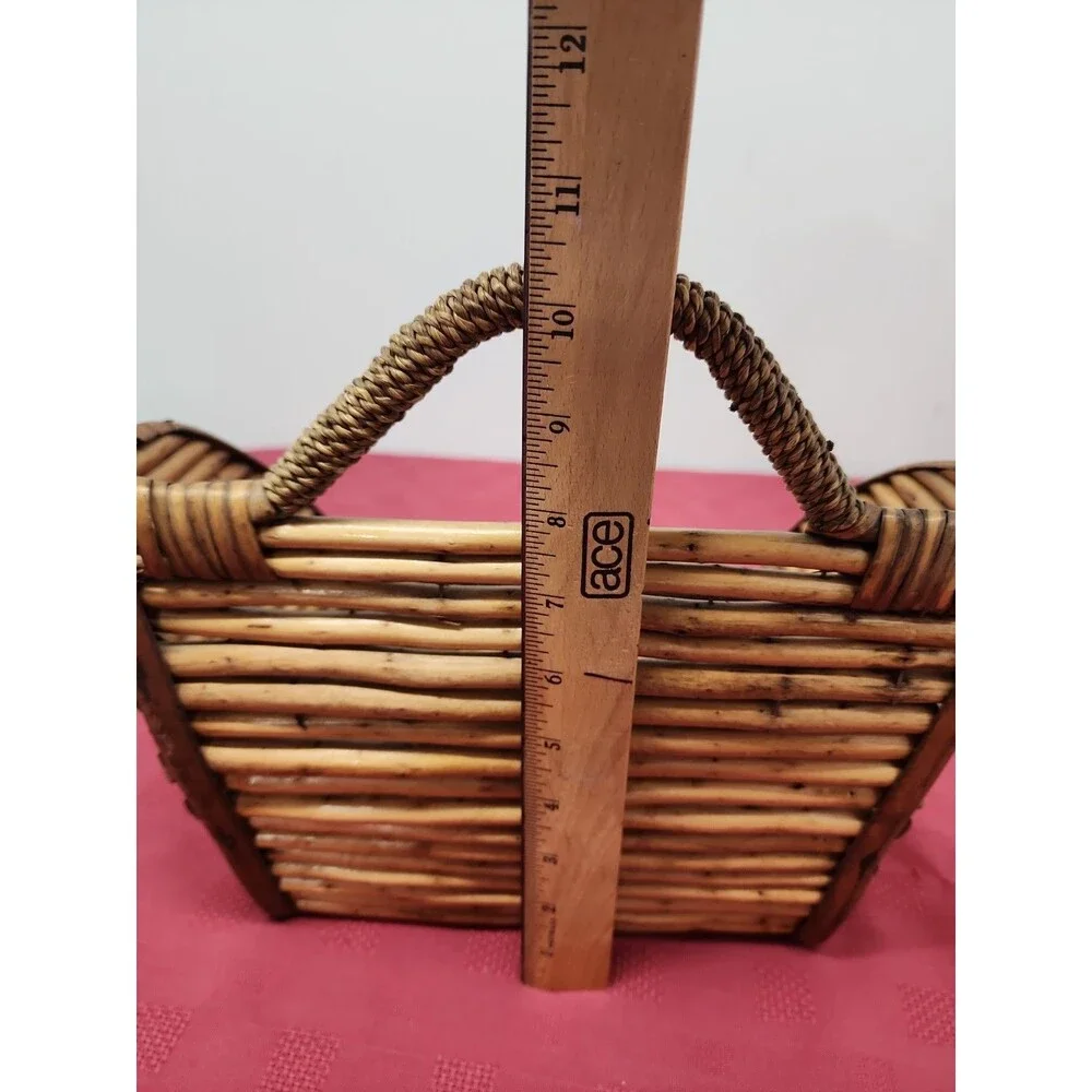 Mid-Century Rustic Twig/Rattan Basket Handmade Farmhouse Cottagecore